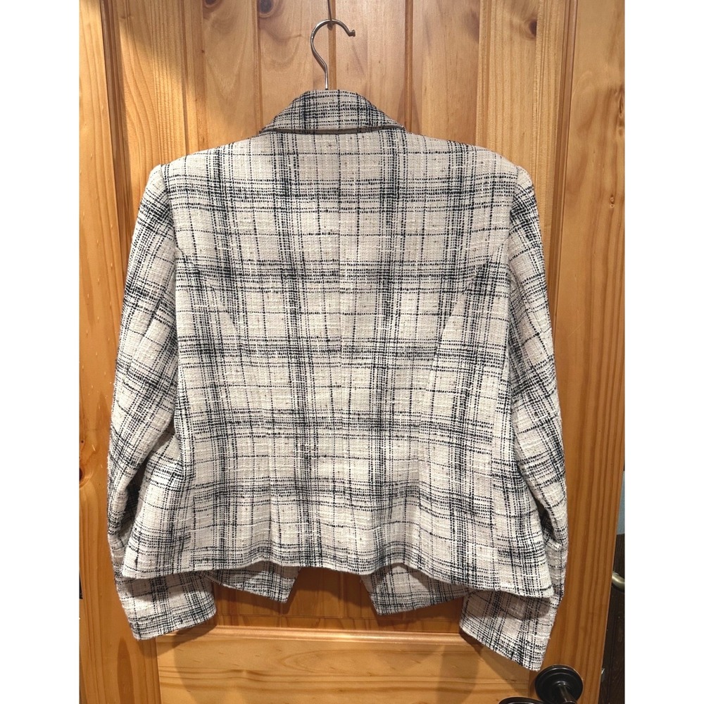 L'Agence Brooke Tweed Double-Breasted Cropped Blazer Cream Black Plaid Jacket 10 - Picture 6 of 7